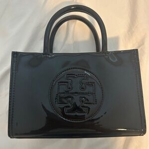 Tory Burch Black Patent Leather Ella mini bio tote